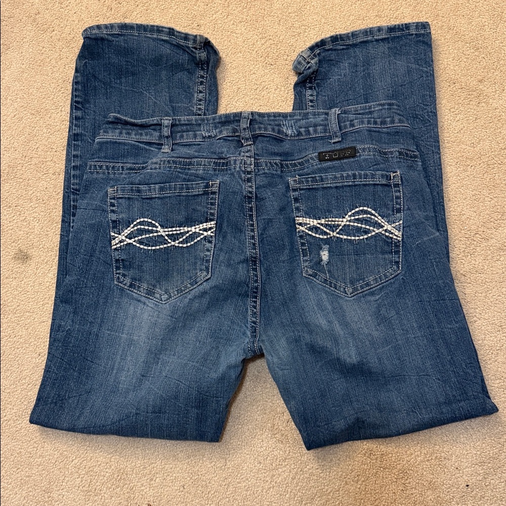 Cowgirl Tuff Blue Boot Cut Jeans with White Stitching